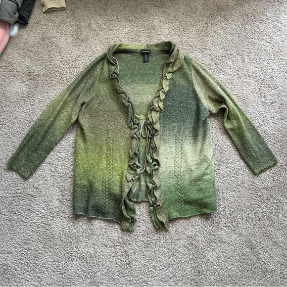 Lane Bryant Green Ombre Front Tie Ruffle Cardigan Sweater 22/24 - Picture 3 of 8